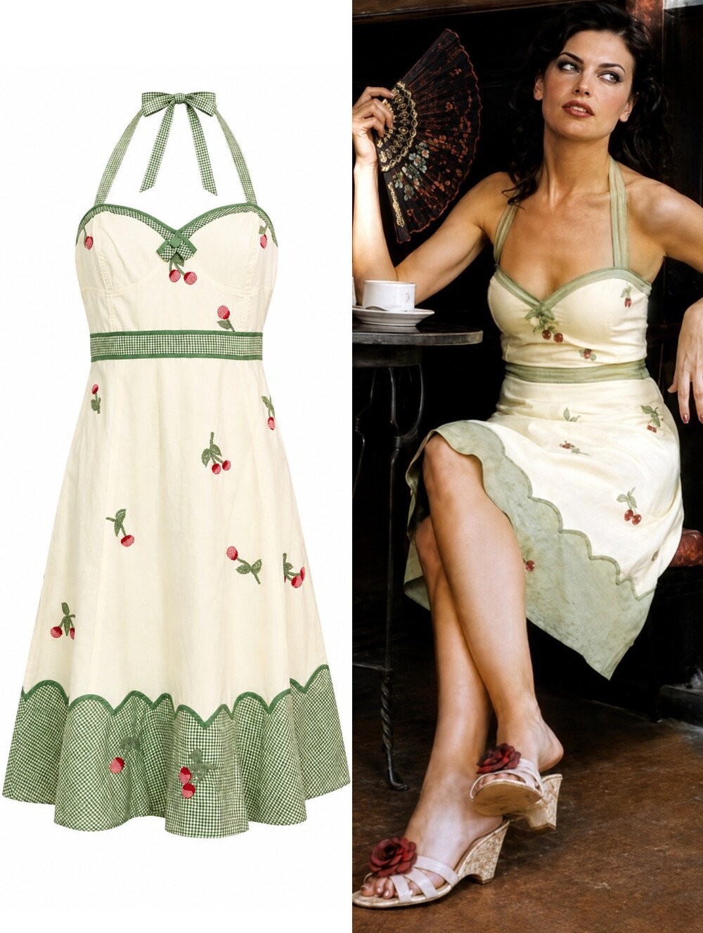 ANTHROPOLOGIE VINTAGE Cream Odille Cherry Festival Embroidered Midi Cotton Dress